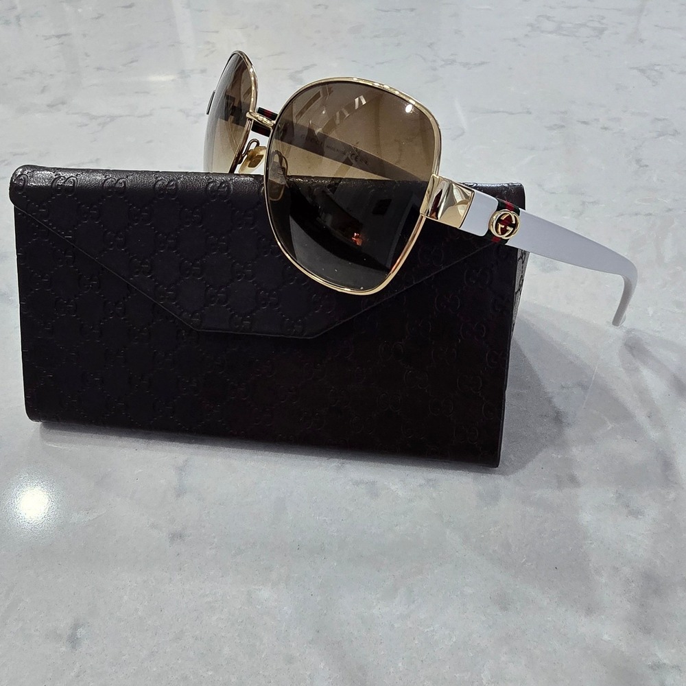 Gucci GG 4242/S White Gold Interlocking G Web Stripe Sunglasses 24S6Y 59-16-130 - Picture 2 of 7